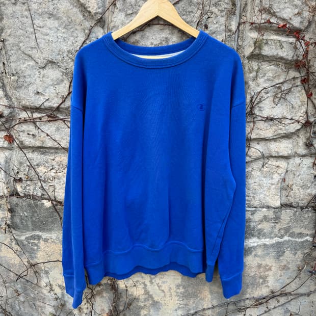 챔피온 빈티지 트리플스티치 자수로고 플레인 스웻 셔츠 맨투맨 블루