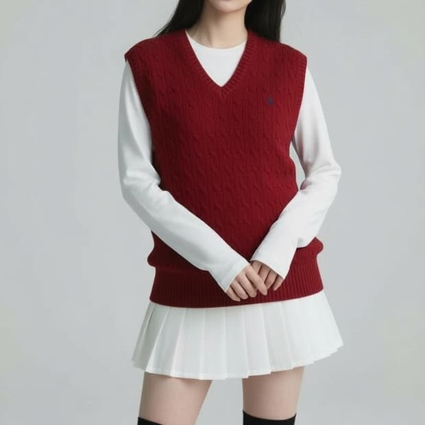 폴로 랄프로렌 케이블 니트 베스트 버건디 XL