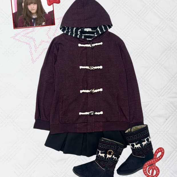 ꒰ঌ 버건디 떡볶이 후드 가디건 ໒꒱