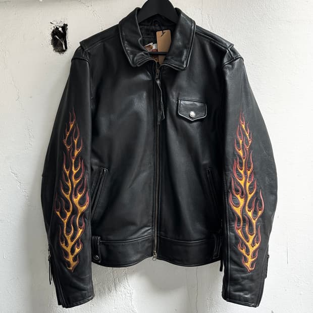 *RARE* 할리데이비슨 플레임 레더 자켓 빈티지 레더 자켓 바이커