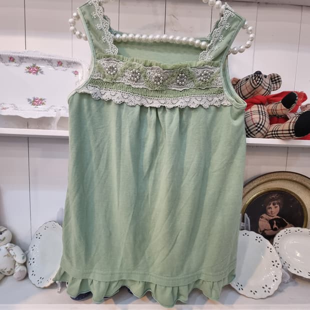 axes femme 악세스팜므 민트 레이스 진주비즈 캐미솔