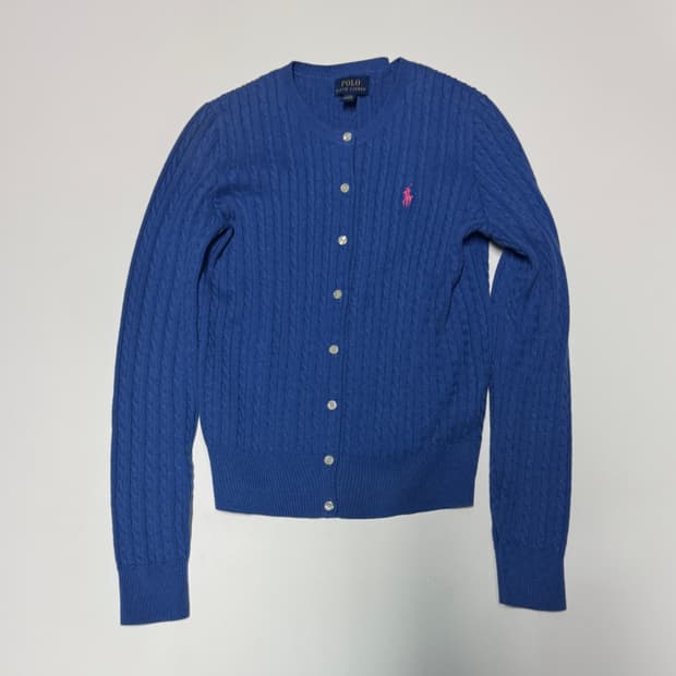 정품!! 여성 폴로 랄프로렌 스모크 블루 꽈배기 가디건