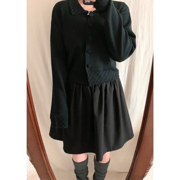 블랙 레이스 카라 가디건