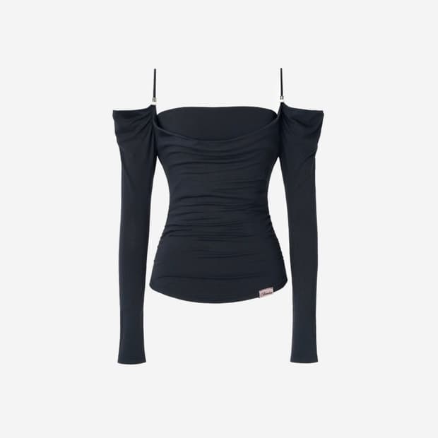 뉴얼린 Eve Draping Off-Shoulder Blouse 네이비