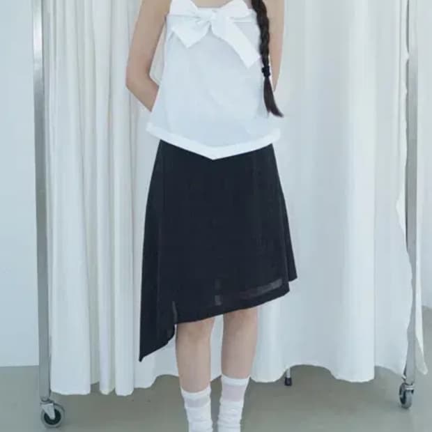 이음 eeum 쉬어 체크 미디 스커트