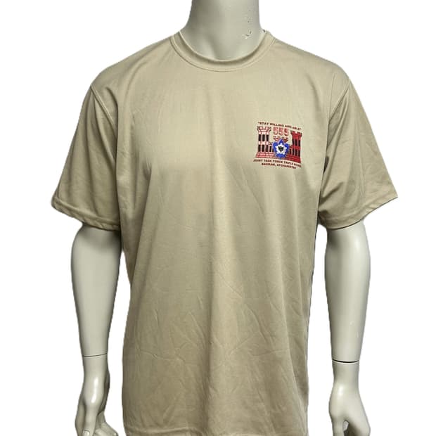 미군 카키색 파병 기념 기능성 라운드 반팔 티셔츠 (XL)