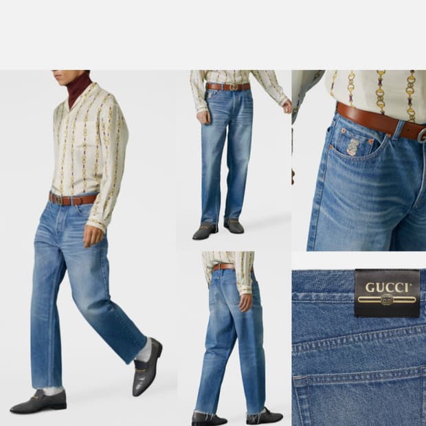 구찌 로고 패치 캐럿핏 데님 31