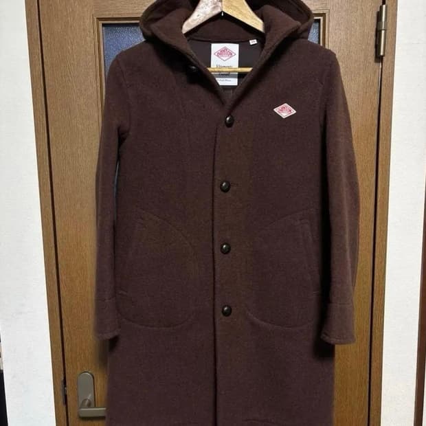 단톤 카라후드 롱코트 울코트 카라코트 브라운 34