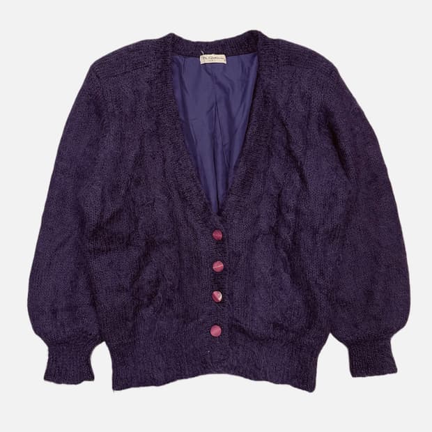 purple hairy mohair cardigan