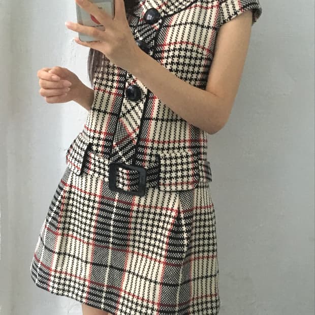 Burberry 버버리 블루라벨 노바체크 울 벨티드 버튼 원피스