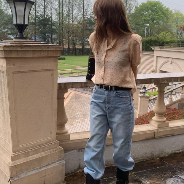 빈티지 도트 반팔 블라우스