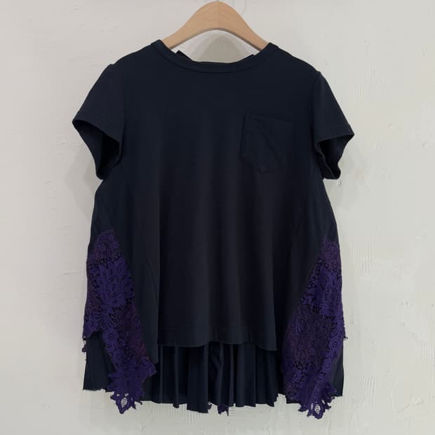 Sacai 사카이 네이비컬러 플리츠 레이어드 티셔츠