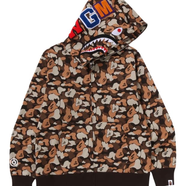 베이프 씽크 1주년 샤크 풀 집 후드 브라운