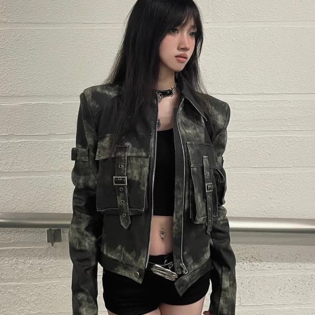 Dark Punk Cropped Leather Jacket