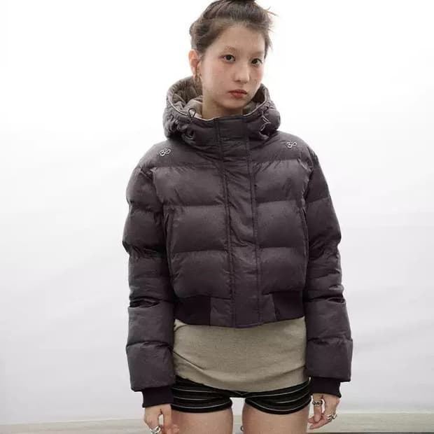 아키하라 Achihara 어깨 자수 후드 숏 패딩 자켓 M