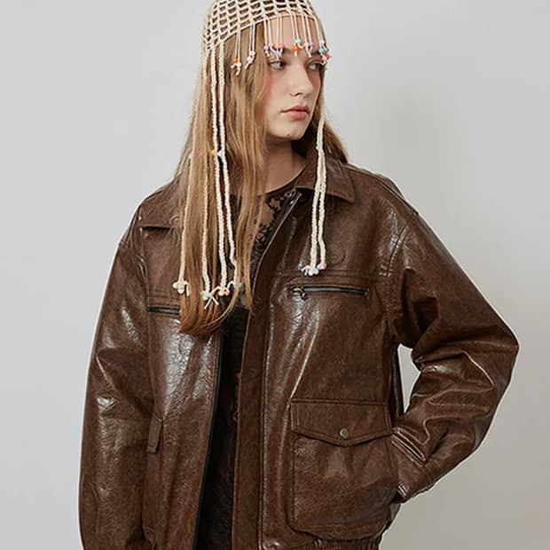 크랭크 빈티지 레더 자켓 브라운