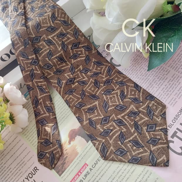 캘빈클라인 실크 브라운 기하 패턴 넥타이 10.5cm A+등급 K1291