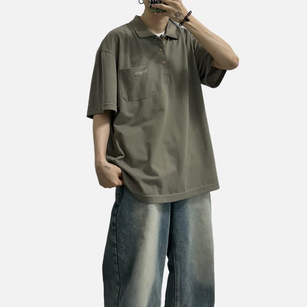 발망 빈티지 반팔 카라티 피케셔츠 카키