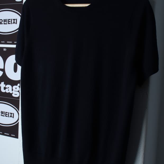 W(XL) 유니클로 반팔 티셔츠 니트 무지 네이비 울-H36439