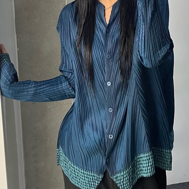 이세이 미야케 플리츠 체크 가디건