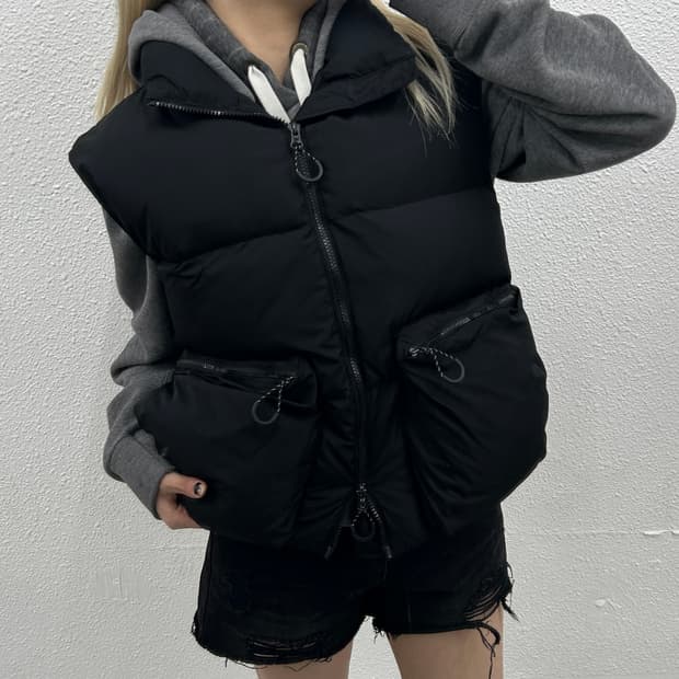 마뗑킴 포켓 블랙 패딩조끼 S