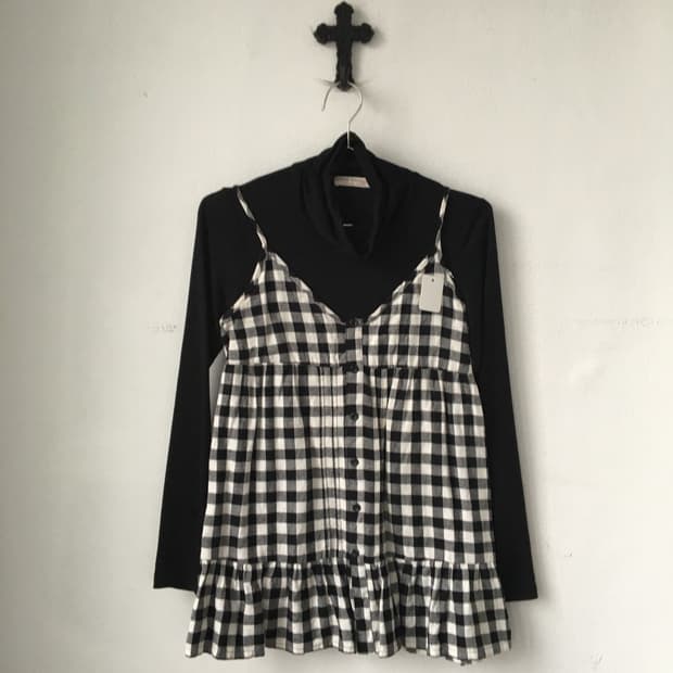 Check pattern sleeveless layered high ne