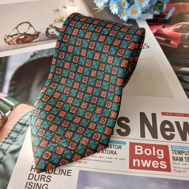 이태리 빈티지 실크 블랙 모자이크 넥타이 10cm A+등급 A19202
