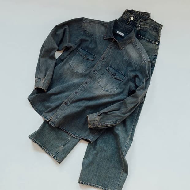 (삽니다) 벨리에 세리프 데님 셔츠 - 스모크 인디고