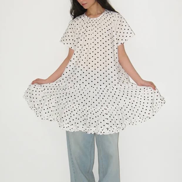 론론 도트 원피스 (화이트)