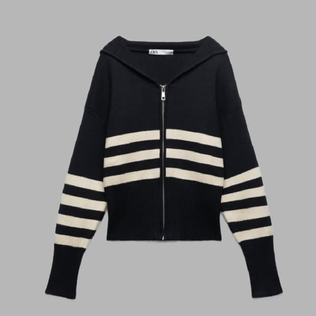 자라 스트라이프 집업 니트 가디건