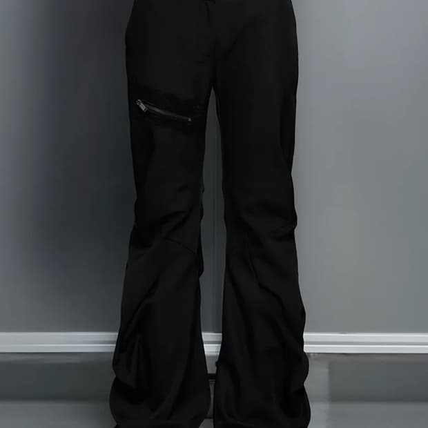 Side Double Lace-Up Bootcut Slacks (Blac