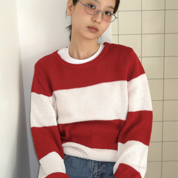 포니테일 스트라이프 니트