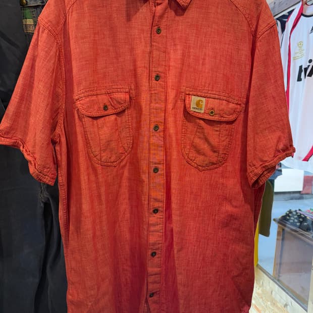 칼하트 레드 린넨 반팔셔츠