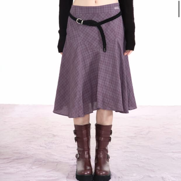 애즈온 런던 체크 미디 스커트 퍼플