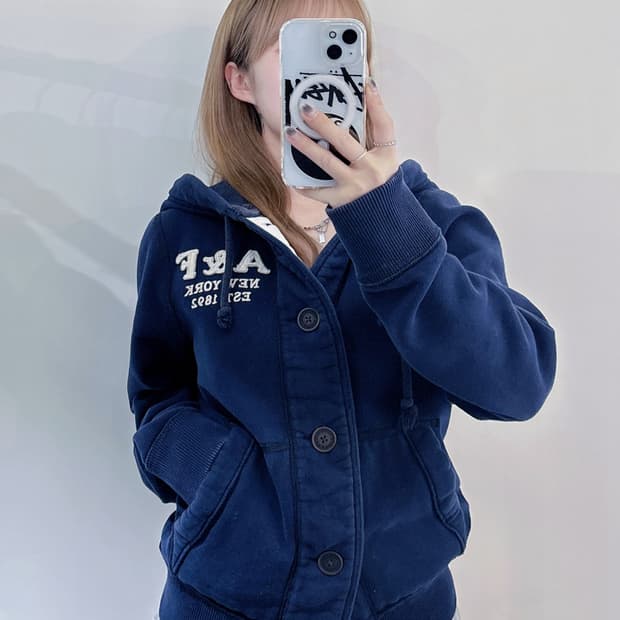 아베크롬비 네이비 버튼 후드집업