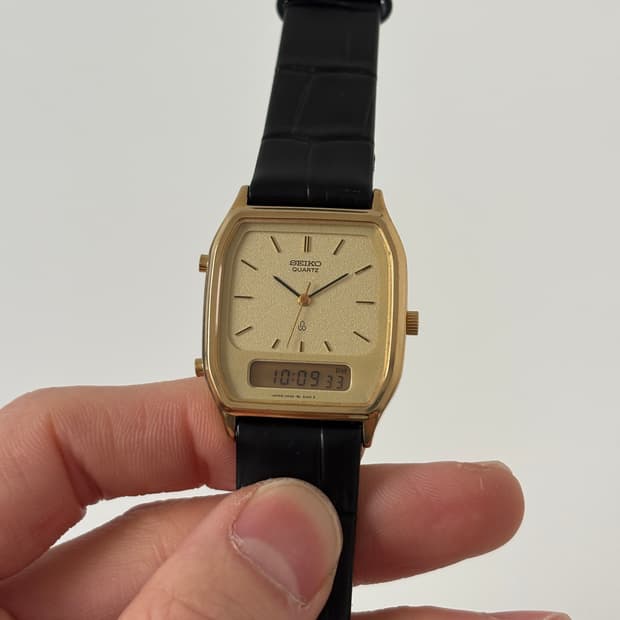 1980s Texture Dial Gold Tank Ana-Digi