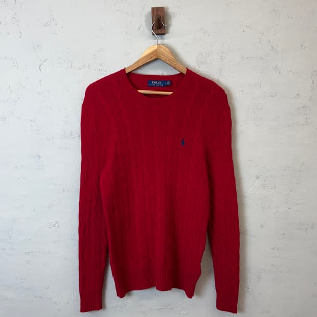 폴로랄프로렌 레드 울 꽈배기 니트