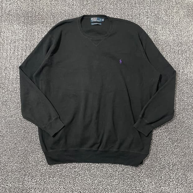 빈티지9. 폴로랄프로렌 코튼 니트 스웨터 블랙 퍼플 로고 