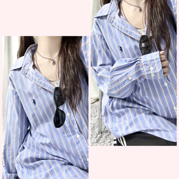 폴로 네이비포니 스트라이프 셔츠