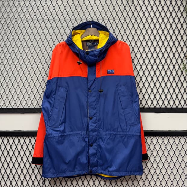 90s 폴로 랄프로렌 롱파카 울트렉스 컬러블록 포인트 네이비 오렌지 배색