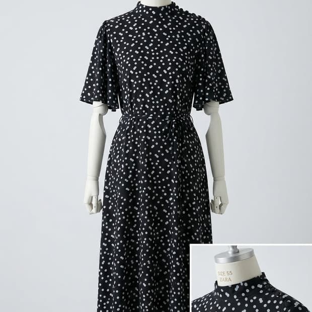 자라 ZARA 도트 패턴 하이넥 반팔 미디원피스 55