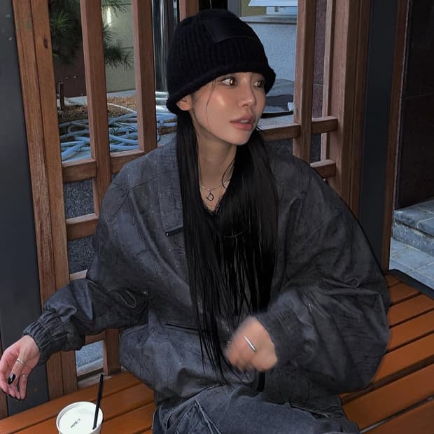 새상품) 트리밍버드 하이넥 크랙 레더 블루종 가죽 자켓 애쉬 그레이