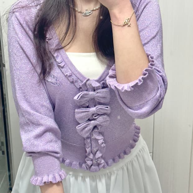 연보라 리본프릴 가디건 (히메갸루 / 로걀)