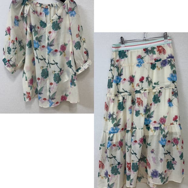 DEWL 듀엘 플라워 블라우스, 스커트 투피스 세트