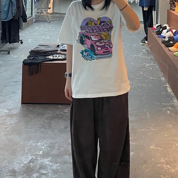 빈티지 파워퍼프걸 프린팅 반팔 H1113