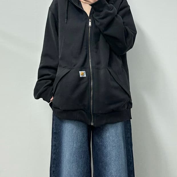 칼하트 로고 블랙 써멀 후드집업