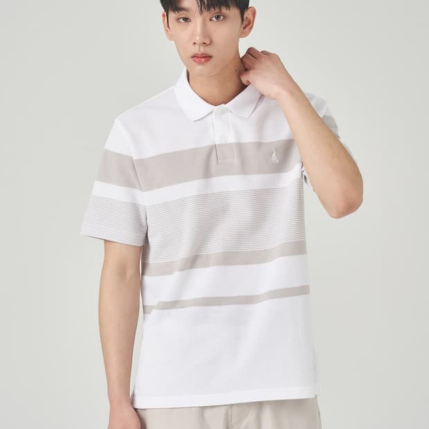 XL ) 빈폴 화이트/베이지 스트라이프 반팔 카라티