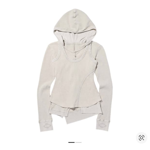 미스치프 레이어드 와플 후드 세트 블리치드 베이지