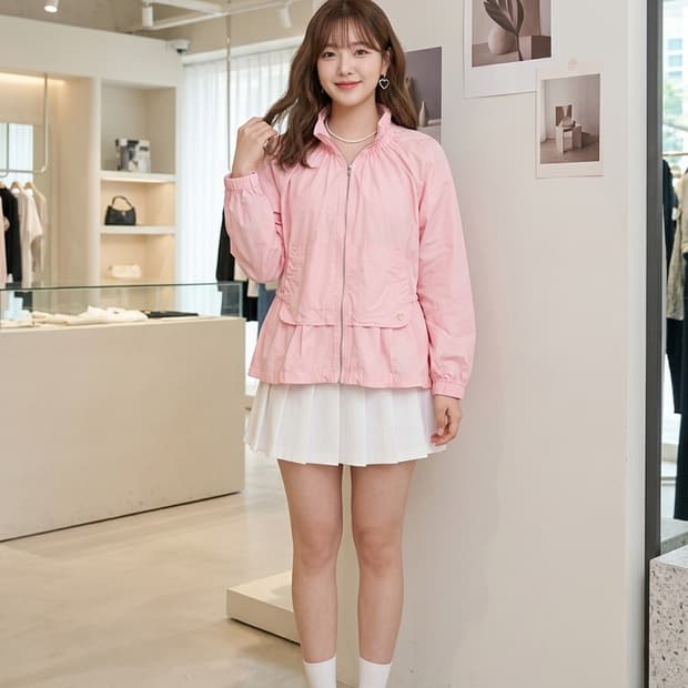 ANNA SUI 안나수이 핑크 셔링 밴딩 집업 자켓