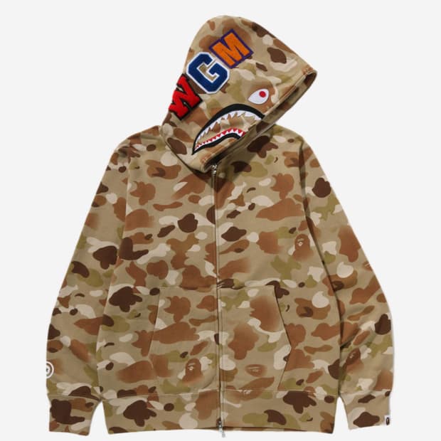 베이프 그라데이션 카모 샤크 풀 집 후드 베이지